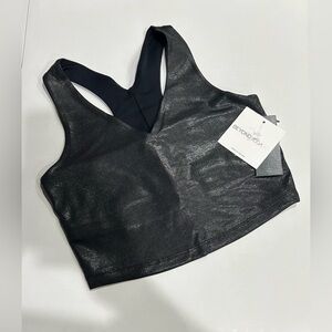 Beyond Yoga Women's XL Heather Rib Black Shine Glow On Cropped Tank Black NWT